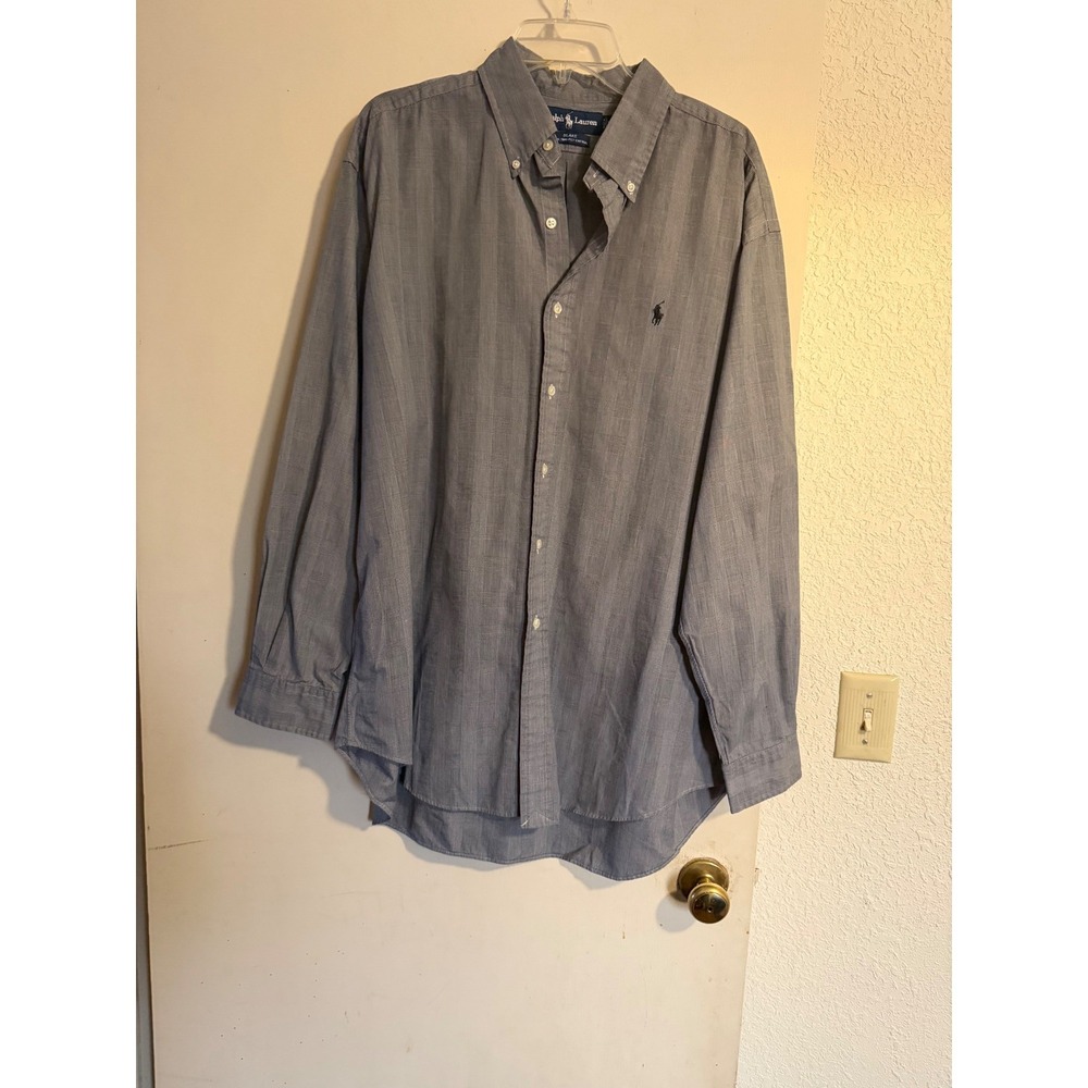 Ralph Lauren Blake Men's Blue Plaid Button Down Shirt XL 100% Cotton Business‎
